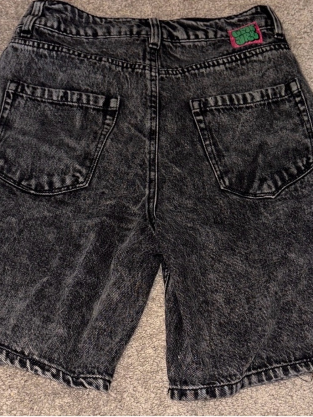 Black Acid Wash Denim Shorts with Back Pockets